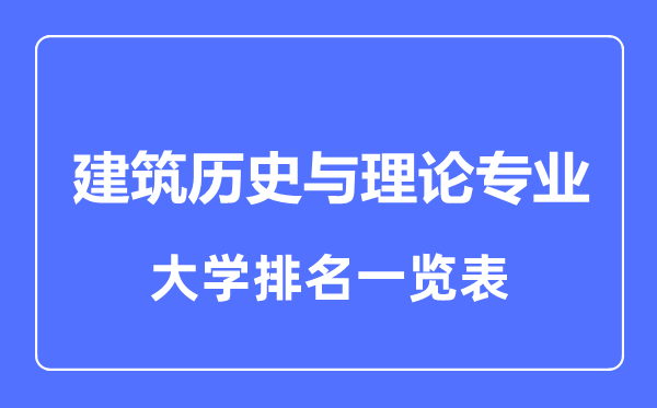 2024年全国建筑历史与理论专业大学排名一览表