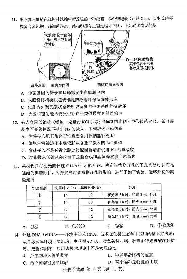 新高考2024九省联考吉林生物试卷及答案解析