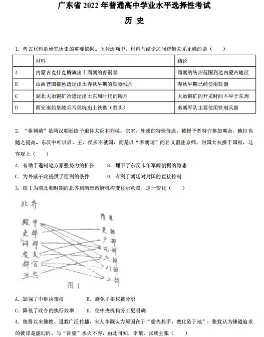 2024年广东高考历史试卷真题及答案