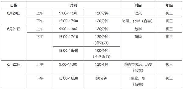 2024年咸宁中考时间是几月几号,具体各科目时间安排一览表